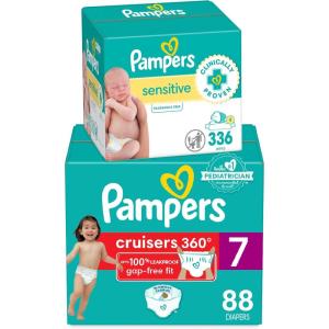 imageDiapers Size 7 88 Count and Baby Wipes  Pampers Pull On Cruisers 360 Fit Baby Diapers with Stretchy Waistband ONE MONTH SUPPLY with Sensitive Wipes 6X PopTops 336 Count Packaging May VarySize 7 Pack of 336
