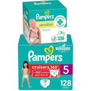 imageDiapers Size 7 88 Count and Baby Wipes  Pampers Pull On Cruisers 360 Fit Baby Diapers with Stretchy Waistband ONE MONTH SUPPLY with Sensitive Wipes 6X PopTops 336 Count Packaging May VarySize 5 Pack of 336