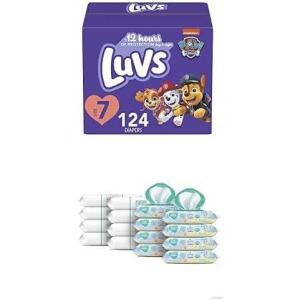 imageLuvs Pro Level Leak Protection Diapers Size 7 2 X 124 Count ampamp Pampers Complete Clean Scented Baby Diaper Wipes 8X PopTop Packs and 8 Refill Packs for Dispenser Tub 1152 Total WipesDiapers Size 7  Scented Baby Wipes