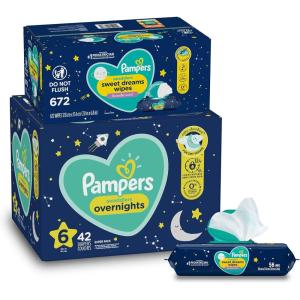 imageOvernight Diapers Size 6 42 Count and Baby Wipes  Pampers Swaddlers Overnights Disposable Baby Diapers and Sweet Dreams Wipes 12X PopTop 672 Count