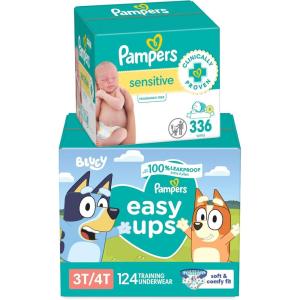 imagePampers Easy Ups and Baby Wipes  Pull On Disposable Potty Training Underwear for Boys and Girls Size 7 5T6T 84 Count ONE MONTH SUPPLY with Sensitive Wipes 6X PopTop Packs 336 Count3T4T Size 5  6X