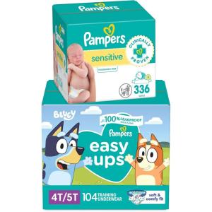imagePampers Easy Ups and Baby Wipes  Pull On Disposable Potty Training Underwear for Boys and Girls Size 7 5T6T 84 Count ONE MONTH SUPPLY with Sensitive Wipes 6X PopTop Packs 336 Count4T5T Size 6  6X