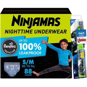 imagePampers Ninjamas  OralB Toothbrush Nighttime Training Pants Boys 68 Count Size L ampamp OralB Kids Power Kids Toothbrush AvengersSM Boys  Toothbrush