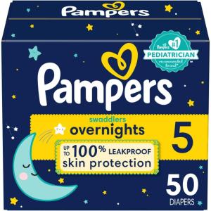 imagePampers Overnight Diapers  Swaddlers Overnights  Size 4 104 Count Disposable Baby Diaper Night Time Leak and Skin ProtectionSize 5
