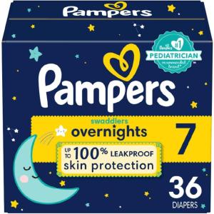 imagePampers Overnight Diapers  Swaddlers Overnights  Size 4 104 Count Disposable Baby Diaper Night Time Leak and Skin ProtectionSize 7