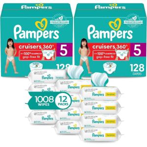 imagePampers Pull On Cruisers 360 Fit Disposable Baby Diapers Size 7 2 Months Supply 2 x 88 Count with Sensitive Water Based Baby Wipes 12X Multi Pack PopTop and Refill 1008 CountSize 5