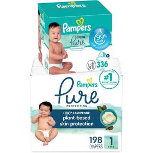 imagePampers Pure Protection Disposable Baby Diapers Size 5 132 Count with Aqua Pure Baby Wipes 6X PopTop Packs 336 CountSize 1