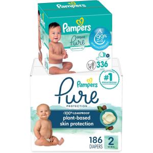 imagePampers Pure Protection Disposable Baby Diapers Size 5 132 Count with Aqua Pure Baby Wipes 6X PopTop Packs 336 CountSize 2