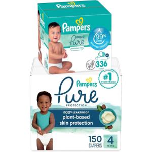 imagePampers Pure Protection Disposable Baby Diapers Size 5 132 Count with Aqua Pure Baby Wipes 6X PopTop Packs 336 CountSize 4  6X