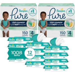 imagePampers Pure Protection Disposable Baby Diapers Size 6 2 Month Supply 2 x 108 Count with Aqua Pure Sensitive Baby Wipes 12X PopTop Packs 672 CountSize 4
