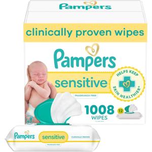 imagePampers Sensitive Baby Wipes Water Based Hypoallergenic and Unscented 8 FlipTop Packs 4 Refill Packs 1008 Wipes Total1008 Count Pack of 1