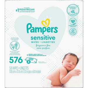 imagePampers Sensitive Baby Wipes Water Based Hypoallergenic and Unscented 8 FlipTop Packs 4 Refill Packs 1008 Wipes Total72 Count Pack of 8