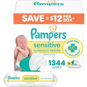 imagePampers Sensitive Baby Wipes Water Based Hypoallergenic and Unscented 8 FlipTop Packs 4 Refill Packs 1008 Wipes Total84 Count Pack of 16