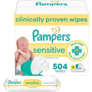 imagePampers Sensitive Baby Wipes Water Based Hypoallergenic and Unscented 8 FlipTop Packs 4 Refill Packs 1008 Wipes Total84 Count Pack of 6