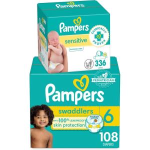 imagePampers Swaddlers Disposable Baby Diapers Size 6 108 Count with Sensitive Water Based Baby Wipes 4X PopTop Packs 336 CountSize 6  4X