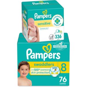 imagePampers Swaddlers Disposable Baby Diapers Size 6 108 Count with Sensitive Water Based Baby Wipes 4X PopTop Packs 336 CountSize 8  4X