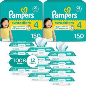 imagePampers Swaddlers Disposable Baby Diapers Size 6 2 Month Supply 2 x 108 Count with Sensitive Water Based Baby Wipes 12X Multi Pack PopTop and Refill 1008 CountSize 4