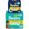 imagePampers Disposable Diapers Size 3 Swaddlers 168 Count  Overnight 66 Count
