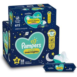 imageOvernight Diapers Size 4 58 Count and Baby Wipes  Pampers Swaddlers Overnights Disposable Baby Diapers and Sweet Dreams Wipes 12X PopTop 672 Count
