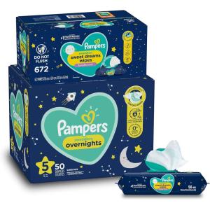 imageOvernight Diapers Size 5 50 Count and Baby Wipes  Pampers Swaddlers Overnights Disposable Baby Diapers and Sweet Dreams Wipes 12X PopTop 672 Count