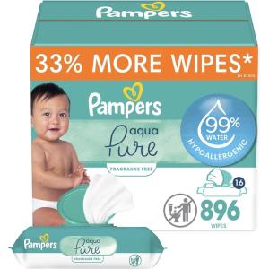 imagePampers Baby Wipes Aqua Pure 99 waterbased wipes Hypoallergenic and Unscented Baby Wipes 672 Wipes Total 12 FlipTop Packs56 Count Pack of 16