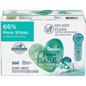 imagePampers Baby Wipes Aqua Pure 99 waterbased wipes Hypoallergenic and Unscented Baby Wipes 672 Wipes Total 12 FlipTop Packs560 Count Pack of 1