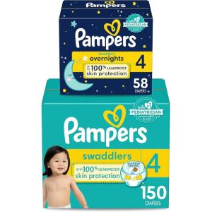 imagePampers Disposable Diapers Size 4 Swaddlers 150 Count  Overnight 58 Count