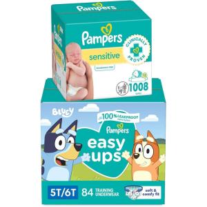 imagePampers Easy Ups Bluey Pull On Training Pants Boys and Girls 5T6T 844 Count with Sensitive Water Based Baby Wipes 12 FlipTop Packs 1008 Wipes Total
