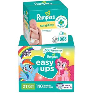 imagePampers Easy Ups Pull On Training Pants My Little Pony 2T3T 140 Count with Sensitive Water Based Baby Wipes 12 FlipTop Packs 1008 Wipes Total