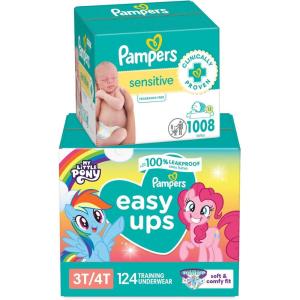 imagePampers Easy Ups Pull On Training Pants My Little Pony 3T4T 124 Count with Sensitive Water Based Baby Wipes 12 FlipTop Packs 1008 Wipes Total