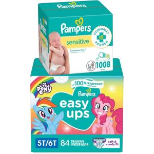 imagePampers Easy Ups Pull On Training Pants My Little Pony 5T6T 844 Count with Sensitive Water Based Baby Wipes 12 FlipTop Packs 1008 Wipes Total