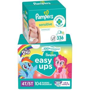 imagePampers Easy Ups and Baby Wipes  Pull On Disposable Potty Training Underwear for Girls and Boys Size 7 5T6T 84 Count ONE MONTH SUPPLY with Sensitive Wipes 6X PopTop Packs 336 Count4T5T Size 6  6X