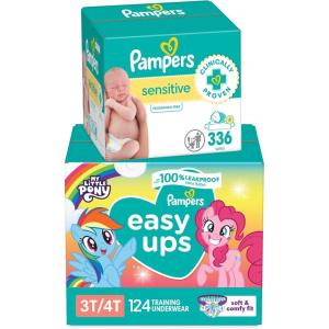 imagePampers Easy Ups and Baby Wipes  Pull On Disposable Potty Training Underwear for Girls and Boys Size 7 5T6T 84 Count ONE MONTH SUPPLY with Sensitive Wipes 6X PopTop Packs 336 Count3T4T Size 5  6X