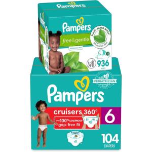 imagePampers Pull On Cruisers 360 Fit Disposable Baby Diapers Size 4 One Month Supply 144 Count with Free ampamp Gentle Baby Wipes 12 FlipTop Packs 936 Wipes TotalSize 6