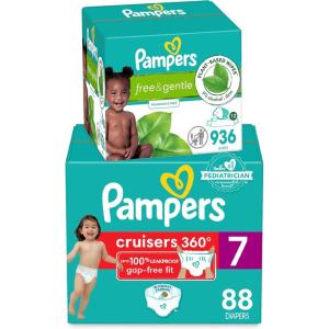 imagePampers Pull On Cruisers 360 Fit Disposable Baby Diapers Size 4 One Month Supply 144 Count with Free ampamp Gentle Baby Wipes 12 FlipTop Packs 936 Wipes TotalSize 7