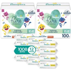 imagePampers Pure Pants 4T5T 2 x 80 Count with Sensitive Water Based Baby Wipes 12X PopTop and Refill Packs 1008 CountSize 2T3T