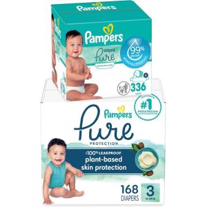 imagePampers Pure Protection Disposable Baby Diapers Size 3 168 Count with Aqua Pure Baby Wipes 6X PopTop Packs 336 Count
