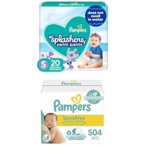 imagePampers Splashers Swim Diapers  Size S 20 Count GapFree Disposabl  Pampers Sensitive Baby Wipes Water Based Hypoallergenic and Unscented 6 FlipTop Packs 504 Wipes Total Packaging May Vary