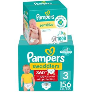 imagePampers Swaddlers 360 PullOn Diapers Size 3 156 Count with Sensitive Water Based Baby Wipes 12 FlipTop Packs 1008 Wipes Total
