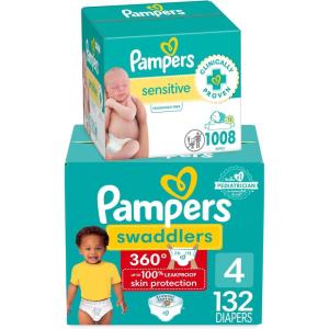 imagePampers Swaddlers 360 PullOn Diapers Size 4 132 Count with Sensitive Water Based Baby Wipes 12 FlipTop Packs 1008 Wipes Total