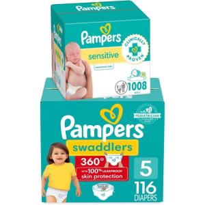 imagePampers Swaddlers 360 PullOn Diapers Size 5 116 Count with Sensitive Water Based Baby Wipes 12 FlipTop Packs 1008 Wipes Total
