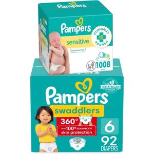 imagePampers Swaddlers 360 PullOn Diapers Size 6 92 Count with Sensitive Water Based Baby Wipes 12 FlipTop Packs 1008 Wipes Total
