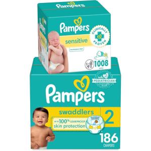imagePampers Swaddlers Disposable Baby Diapers Size 2 186 Count with Sensitive Water Based Baby Wipes 12 FlipTop Packs 1008 Wipes Total