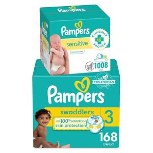 imagePampers Swaddlers Disposable Baby Diapers Size 4 150 Count with Sensitive Water Based Baby Wipes 12 FlipTop Packs 1008 Wipes Total3
