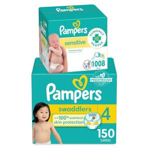 imagePampers Swaddlers Disposable Baby Diapers Size 4 150 Count with Sensitive Water Based Baby Wipes 12 FlipTop Packs 1008 Wipes Total4