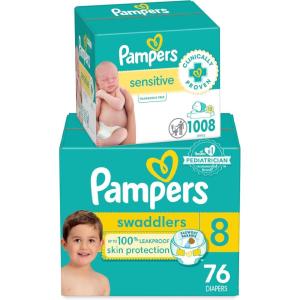 imagePampers Swaddlers Disposable Baby Diapers Size 8 76 Count with Sensitive Water Based Baby Wipes 12 FlipTop Packs 1008 Wipes Total