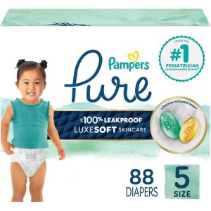 imagePampers Pure Protection Baby Diapers Size 5 27 lbs 88 Count Up to 100 Leakproof Premium PlantBased Skin Protection Hypoallergenic Soft Diapers