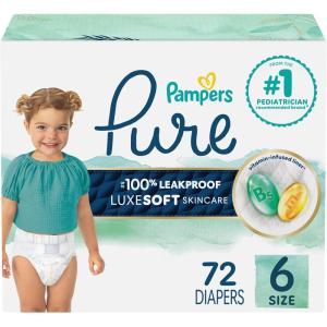 imagePampers Pure Protection Baby Diapers Size 6 35 lbs 72 Count Up to 100 Leakproof Premium PlantBased Skin Protection Hypoallergenic Soft Diapers